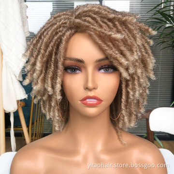Wholesale Dreadlock Wig Short Braid Wigs Synthetic Afro Curly  Blonde 613 color  Wig  Braided Crochet Twist Hair For Black Women